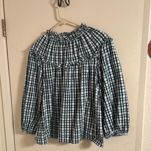 Womens Checkered Blue and White Top